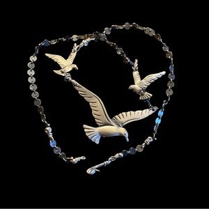 Sterling Vintage Redesign Necklace: Seagulls w Disk Chain
